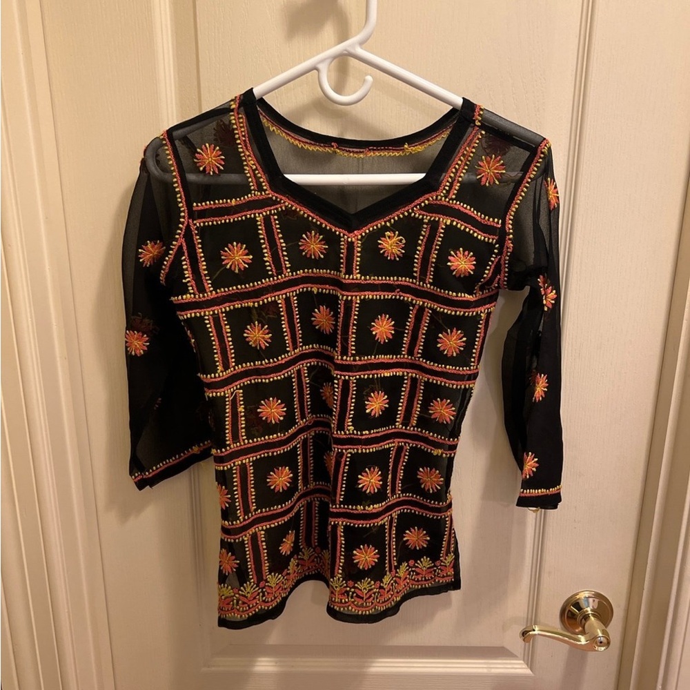 Indian kurti top! NWOT modern mesh top 
Lucknowi embroidery work